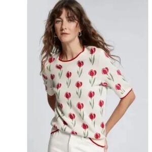 & Other Stories Red Tulip Print Short Sleeve Top